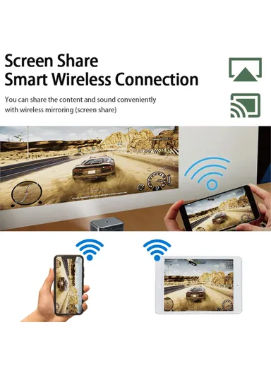 65W Portable Home Theater Projector Android 9.0 HD Video Screen Mirroring WiFi Bluetooth LED Projector - EU Plug AUN A002 (L16 x W12 x H10)cm