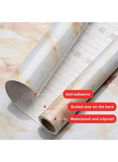 Marble Pattern PET Oil Proof Wallpaper Kitchen Wall Sticker (L500 x W60)cm - White / Grey