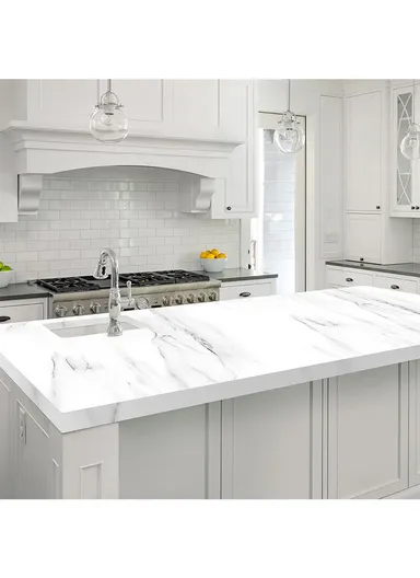 Marble Pattern PET Oil Proof Wallpaper Kitchen Wall Sticker (L500 x W60)cm - White / Grey