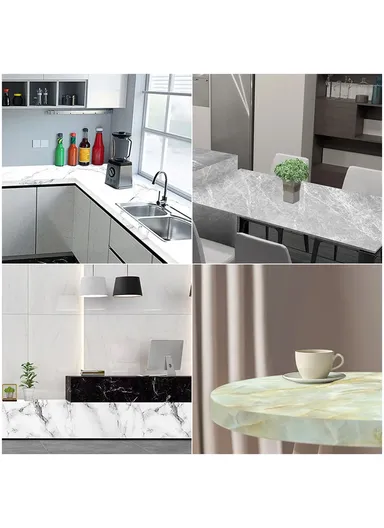 Marble Pattern PET Oil Proof Wallpaper Kitchen Wall Sticker (L500 x W60)cm - White / Grey