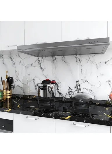 Marble Pattern PET Oil Proof Wallpaper Kitchen Wall Sticker (L500 x W60)cm - White / Grey