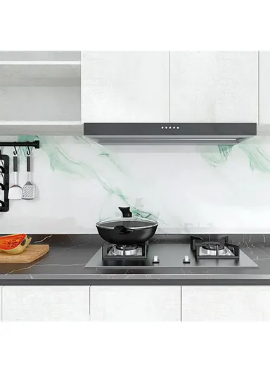 Marble Pattern PET Oil Proof Wallpaper Kitchen Wall Sticker (L500 x W60)cm - White / Grey
