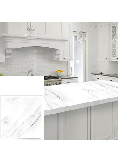 Marble Pattern PET Oil Proof Wallpaper Kitchen Wall Sticker (L500 x W60)cm - White / Grey