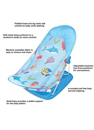 PP Plastic &amp; Mesh Portable Foldable Baby Bather Chair Seat Support Recline (L31 x W28 x H43)cm