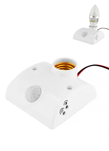 E27 Human Body Motion Sensor Bulb Holder With Adjustable Time &amp; Sensivity (W8 x D9 x T4) cm