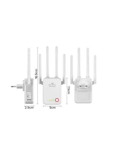 1200Mbps 4 antenna 3-in-1 Mini Size WiFi Repeater Router Enhance Wireless Signals Dual-Band Extender U7  EU Plug - White