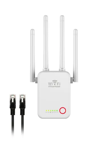 1200Mbps 4 antenna 3-in-1 Mini Size WiFi Repeater Router Enhance Wireless Signals Dual-Band Extender U7  EU Plug - White