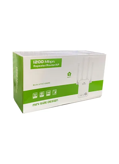 1200Mbps 4 antenna 3-in-1 Mini Size WiFi Repeater Router Enhance Wireless Signals Dual-Band Extender U7  EU Plug - White