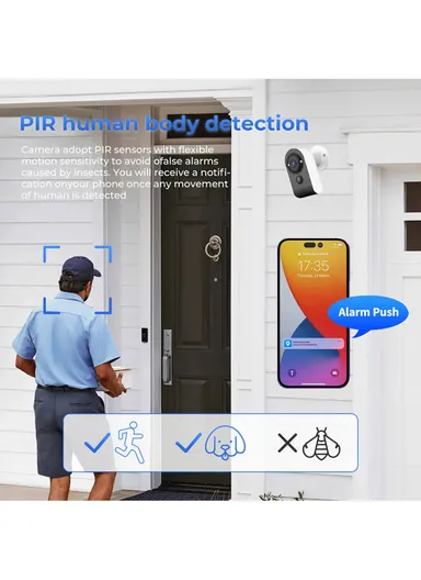 2.0MP Low Power Battery-Operated WiFi IP Camera Wide View Angle Supports Night Vision, Motion Detection, 2-Way Audio Talk V380PRO VRT-VT3-W