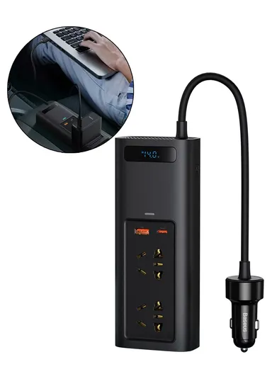 150W Car Charger In-car Inverter With Digital Display BS-CI15-02 (L17 x W6.8 x H3.7)cm