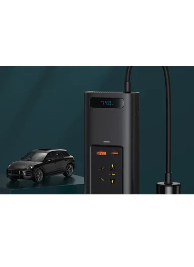 150W Car Charger In-car Inverter With Digital Display BS-CI15-02 (L17 x W6.8 x H3.7)cm