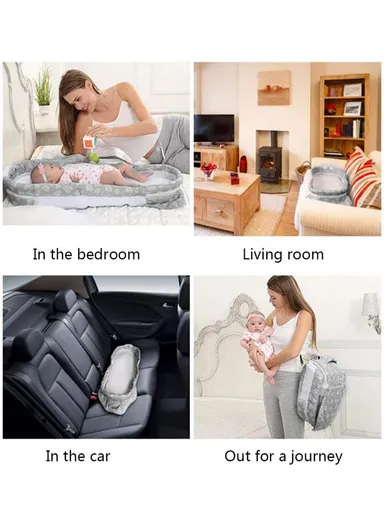 Portable Lightweight Baby Sleeping Bed, Comfortable Cotton Feeding Sleeping Baby Bed with Music &amp; Light Box 66504 (L73 x W38 x H14)cm - Grey / 0-4 Months