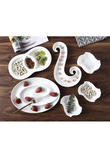 9 Pcs Microwave &amp; Dishwasher Fine Porcelain Dinnerware Set Plate, Dessert Plate, Fruit Plate DT-S-9002