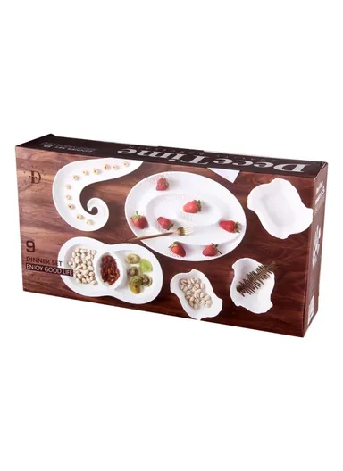 9 Pcs Microwave &amp; Dishwasher Fine Porcelain Dinnerware Set Plate, Dessert Plate, Fruit Plate DT-S-9002