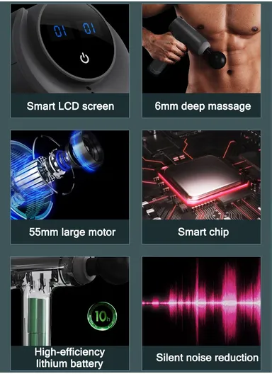 25W 1800mAh 7.4V  Professional Massage Gun Muscle Massage Gun Deep Tissue Massager Hand Held Percussion Massager Deep Tissue Massage Gun with 30 Adjustable Speeds &amp; 4 Massage Heads Quiet Muscle Massager for Pain Reli