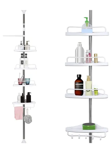 260cm 4-Tier Adjustable Telescopic Bathroom Organizer With Towel Holder For Shower Corner A-0028 (W33 x D22 x H100-260)cm
