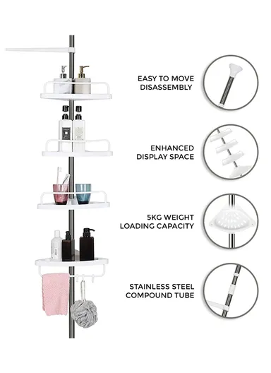 260cm 4-Tier Adjustable Telescopic Bathroom Organizer With Towel Holder For Shower Corner A-0028 (W33 x D22 x H100-260)cm