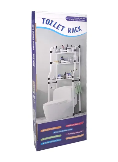 3-Layer Washing Machine Rack, Bathroom Organizer with 5 Hooks (H155 x W64 x D25) cm