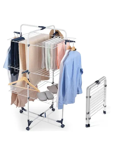  3-Tier Mobile Clothes Airer SQUARE RACK Foldable Hangers Standing Clothes Drying Rack With Castors TW-303 (W70 x D65 x H137)cm