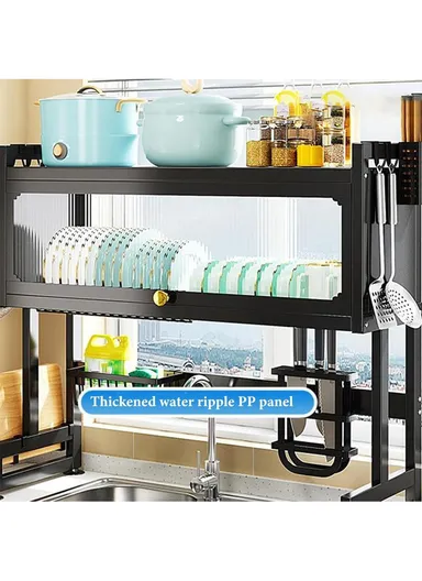 2-Layer Multifunction Drying Rack Over Sink Dish Rack Large Dish Drainer Rack Kitchen Counter Storage with Glass Cover (W80 x D30 x H75)cm