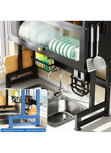 2-Layer Multifunction Drying Rack Over Sink Dish Rack Large Dish Drainer Rack Kitchen Counter Storage with Glass Cover (W80 x D30 x H75)cm