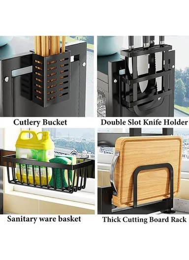 2-Layer Multifunction Drying Rack Over Sink Dish Rack Large Dish Drainer Rack Kitchen Counter Storage with Glass Cover (W80 x D30 x H75)cm