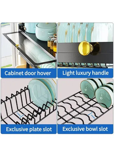 2-Layer Multifunction Drying Rack Over Sink Dish Rack Large Dish Drainer Rack Kitchen Counter Storage with Glass Cover (W80 x D30 x H75)cm