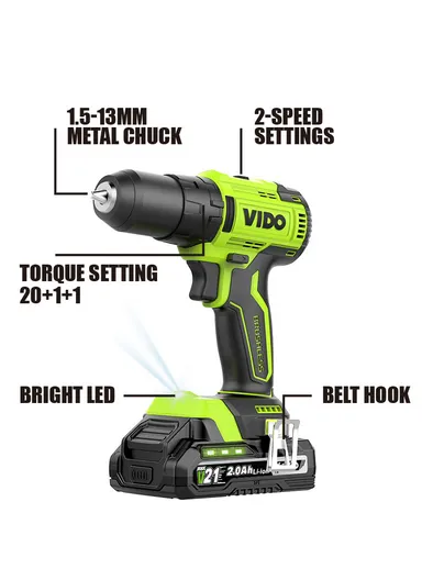 21V 2000mAh Cordless Impact Drill 60N.M 13MM Keyless Metal Ratchet Chuck Drill With Two Speeds &amp; Brushless Motor WD040210210