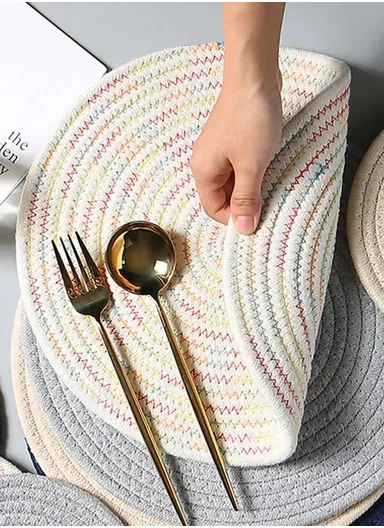 40cm Textile Easy Clean Heat Resistant Placemat Woven Table Mat For Kitchen Dining Room YX2023-5 - Beige