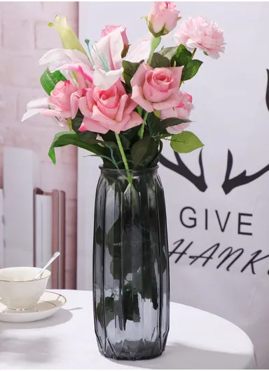 Ribbed Hight-Quality Flower Glass Vase For Home &amp; Office CF24 (D10 x H28.5)cm