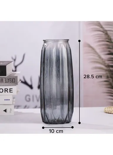 Ribbed Hight-Quality Flower Glass Vase For Home &amp; Office CF24 (D10 x H28.5)cm