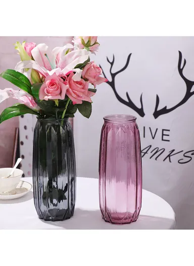 Ribbed Hight-Quality Flower Glass Vase For Home &amp; Office CF24 (D10 x H28.5)cm