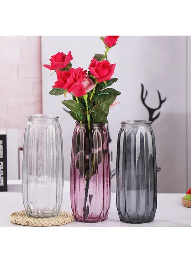 Ribbed Hight-Quality Flower Glass Vase For Home &amp; Office CF24 (D10 x H28.5)cm