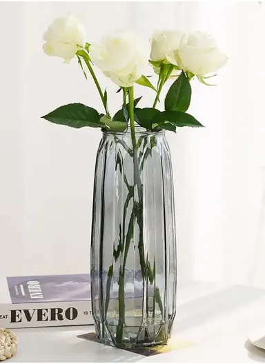 Ribbed Hight-Quality Flower Glass Vase For Home &amp; Office CF24 (D10 x H28.5)cm