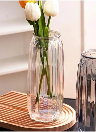Ribbed Hight-Quality Flower Glass Vase For Home &amp; Office CF24 (D10 x H28.5)cm