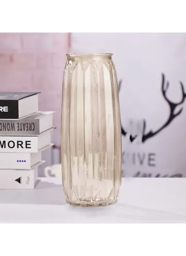 Ribbed Hight-Quality Flower Glass Vase For Home &amp; Office CF24 (D10 x H28.5)cm