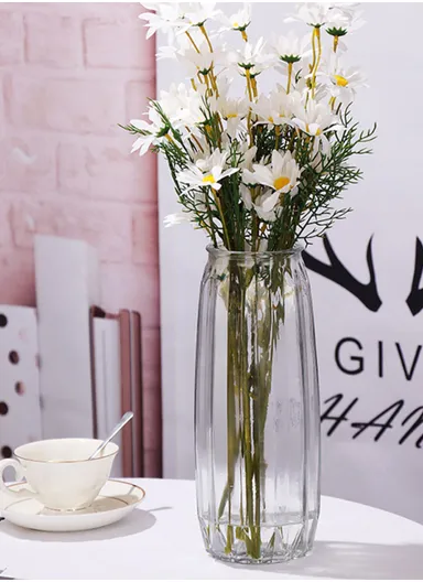 Ribbed Hight-Quality Flower Glass Vase For Home &amp; Office CF24 (D10 x H28.5)cm