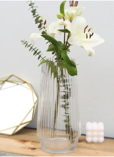 Luxury Transparent Ribbed Hight-Quality Flower Glass Vase For Home &amp; Office (D15 x H30)cm