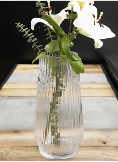 Luxury Transparent Ribbed Hight-Quality Flower Glass Vase For Home &amp; Office (D15 x H30)cm