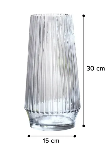 Luxury Transparent Ribbed Hight-Quality Flower Glass Vase For Home &amp; Office (D15 x H30)cm