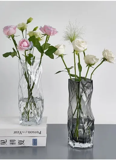 Hight-Quality Hydroponic Geometric Flower Glass Vase For Home &amp; Office (L9 x W9 x H29)cm - Transparent