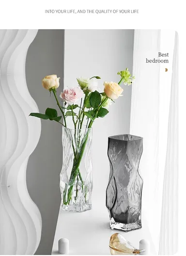 Hight-Quality Hydroponic Geometric Flower Glass Vase For Home &amp; Office (L9 x W9 x H29)cm - Transparent