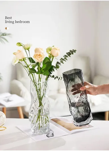 Hight-Quality Hydroponic Geometric Flower Glass Vase For Home &amp; Office (L9 x W9 x H29)cm - Transparent