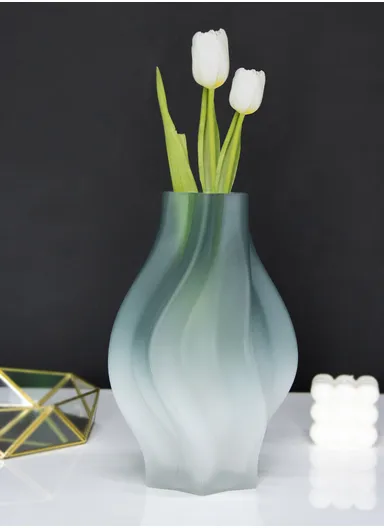 Porcelain Hexagonal Phoenix Tail Gradient Vase (D15 x H24)cm - Dark Turquoise