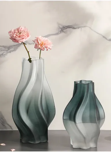 Porcelain Hexagonal Phoenix Tail Gradient Vase (D15 x H24)cm - Dark Turquoise