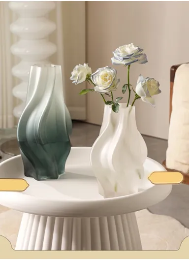 Porcelain Hexagonal Phoenix Tail Gradient Vase (D15 x H24)cm - Dark Turquoise