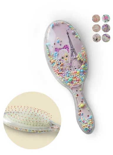 Plastic Trendy Brush Fashion Design Printed With Cushion Under Teeth For Safetly Hair Styling &amp; Care (L21 x W7 x H4)cm
