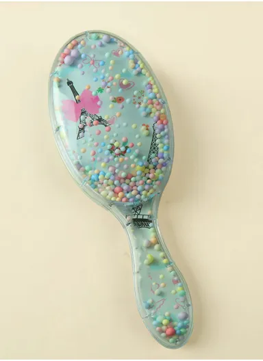 Plastic Trendy Brush Fashion Design Printed With Cushion Under Teeth For Safetly Hair Styling &amp; Care (L21 x W7 x H4)cm