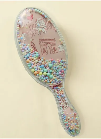 Plastic Trendy Brush Fashion Design Printed With Cushion Under Teeth For Safetly Hair Styling &amp; Care (L21 x W7 x H4)cm