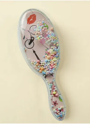 Plastic Trendy Brush Fashion Design Printed With Cushion Under Teeth For Safetly Hair Styling &amp; Care (L21 x W7 x H4)cm